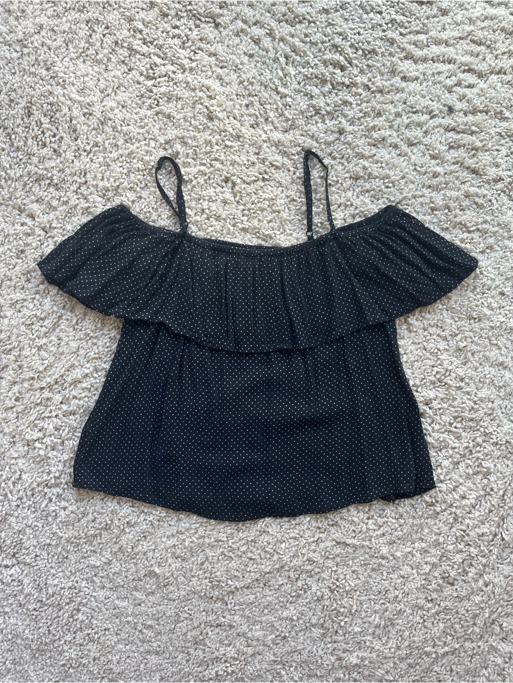 Billabong Black Polka Dot Off-Shoulder Ruffle Tank Top